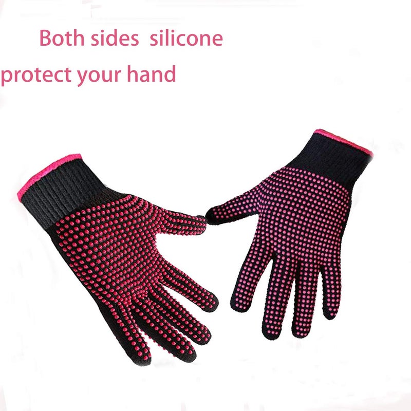 AFT90 Heat Resistant Glove for Hair Styling, Curling Iron, Flat Iron and Curling Wand, Pink Edge, Silicone Bump, 1 Piece - Image 5